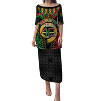 Vanuatu 45th Anniversary Independence Day Family Matching Puletasi and Hawaiian Shirt Melanesian Warrior With Sand Drawing Pattern LT05