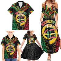 Vanuatu 45th Anniversary Independence Day Family Matching Summer Maxi Dress and Hawaiian Shirt Melanesian Warrior With Sand Drawing Pattern LT05 - Polynesian Pride