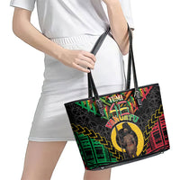 Vanuatu 46th Anniversary Independence Day Leather Tote Bag Melanesian Warrior With Sand Drawing Pattern LT05 - Polynesian Pride