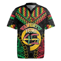 Vanuatu 46th Anniversary Independence Day Rugby Jersey Melanesian Warrior With Sand Drawing Pattern LT05 Black - Polynesian Pride