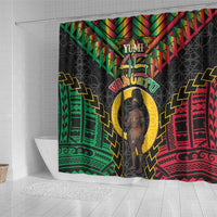 Vanuatu 46th Anniversary Independence Day Shower Curtain Melanesian Warrior With Sand Drawing Pattern LT05 - Polynesian Pride