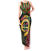 Vanuatu 46th Anniversary Independence Day Tank Maxi Dress Melanesian Warrior With Sand Drawing Pattern LT05 Women Black - Polynesian Pride