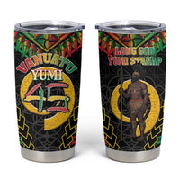 Vanuatu 46th Anniversary Independence Day Tumbler Cup Melanesian Warrior With Sand Drawing Pattern LT05 Black - Polynesian Pride