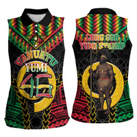Vanuatu 45th Anniversary Independence Day Women Sleeveless Polo Shirt Melanesian Warrior With Sand Drawing Pattern LT05