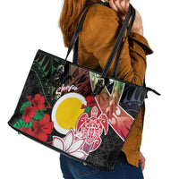 Vanuatu Shefa Day Leather Tote Bag Floral Pattern LT05 - Polynesian Pride