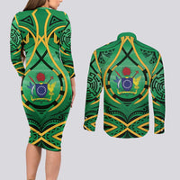 Cook Islands Constitution Day Couples Matching Long Sleeve Bodycon Dress and Long Sleeve Button Shirt 60th Anniversary - Polynesian Pride