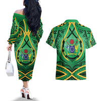 Cook Islands Constitution Day Couples Matching Off The Shoulder Long Sleeve Dress and Hawaiian Shirt 60th Anniversary - Polynesian Pride