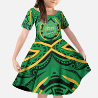 Cook Islands Constitution Day Family Matching Puletasi and Hawaiian Shirt 60th Anniversary LT05 Daughter's Dress Green - Polynesian Pride