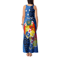 Personalized Tonga Vavau Tank Maxi Dress Humpback Whale Coat Of Arms With Ngatu Pattern LT05 - Polynesian Pride