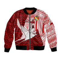 Personalized Tonga Niuas Bomber Jacket White Tailed Tropicbird With Ngatu Pattern LT05 Unisex Red - Polynesian Pride