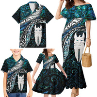 New Zealand Aotearoa Family Matching Mermaid Dress and Hawaiian Shirt Maori Hei Rehua Paua Shell Glitter Green LT05 - Polynesian Pride