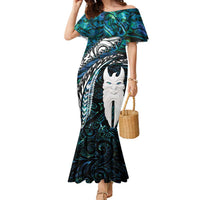 New Zealand Aotearoa Family Matching Mermaid Dress and Hawaiian Shirt Maori Hei Rehua Paua Shell Glitter Green LT05 Mom's Dress Green - Polynesian Pride