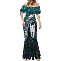 New Zealand Aotearoa Mermaid Dress Maori Hei Rehua Paua Shell Glitter Green