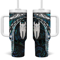 New Zealand Aotearoa Tumbler With Handle Maori Hei Rehua Paua Shell Glitter Green LT05 One Size: 40 oz Green - Polynesian Pride