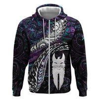 New Zealand Aotearoa Hoodie Maori Hei Rehua Paua Shell Glitter Purple