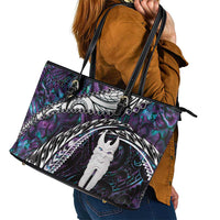 New Zealand Aotearoa Leather Tote Bag Maori Hei Rehua Paua Shell Glitter Purple LT05 - Polynesian Pride
