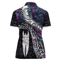 New Zealand Aotearoa Women Polo Shirt Maori Hei Rehua Paua Shell Glitter Purple