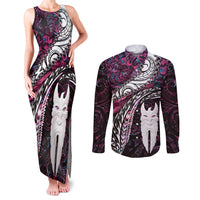 New Zealand Aotearoa Couples Matching Tank Maxi Dress and Long Sleeve Button Shirt Maori Hei Rehua Paua Shell Glitter Pink LT05 Pink - Polynesian Pride