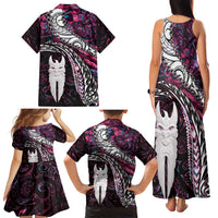 New Zealand Aotearoa Family Matching Tank Maxi Dress and Hawaiian Shirt Maori Hei Rehua Paua Shell Glitter Pink LT05 - Polynesian Pride