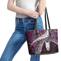 New Zealand Aotearoa Leather Tote Bag Maori Hei Rehua Paua Shell Glitter Pink LT05 - Polynesian Pride