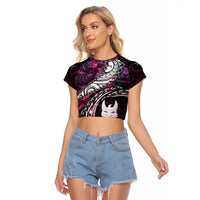 New Zealand Aotearoa Raglan Cropped T Shirt Maori Hei Rehua Paua Shell Glitter Pink LT05 Female Pink - Polynesian Pride