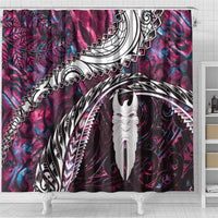 New Zealand Aotearoa Shower Curtain Maori Hei Rehua Paua Shell Glitter Pink LT05 - Polynesian Pride