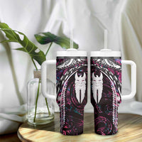 New Zealand Aotearoa Tumbler With Handle Maori Hei Rehua Paua Shell Glitter Pink LT05 - Polynesian Pride