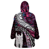 New Zealand Aotearoa Wearable Blanket Hoodie Maori Hei Rehua Paua Shell Glitter Pink