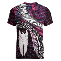 New Zealand Aotearoa Women V-Neck T-Shirt Maori Hei Rehua Paua Shell Glitter Pink LT05 - Polynesian Pride