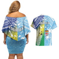 Personalised Happy Malampa Fiji Day Couples Matching Off Shoulder Short Dress and Hawaiian Shirt Half Mix Style