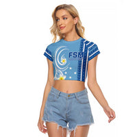 Personalised Federated States of Micronesia Raglan Cropped T Shirt Happy 38th Independence Anniversary LT05 Female Blue - Polynesian Pride