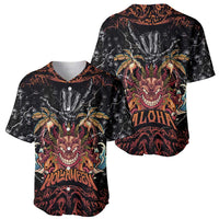 Aloha Halloween Baseball Jersey Horror Tiki Heavy Metal Style - Polynesian Pride