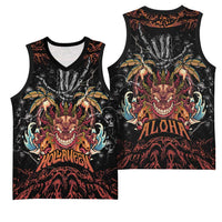 Aloha Halloween Basketball Jersey Horror Tiki Heavy Metal Style - Polynesian Pride