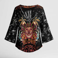 Aloha Halloween Kimono Sleeve Blouse Horror Tiki Heavy Metal Style - Polynesian Pride