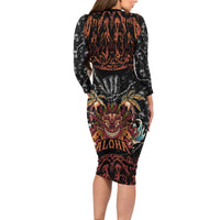 Aloha Halloween Long Sleeve Bodycon Dress Horror Tiki Heavy Metal Style - Polynesian Pride