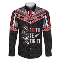Aotearoa Toitu Te Tiriti Family Matching Mermaid Dress and Hawaiian Shirt New Zealand Honour The Treaty LT05 Dad's Shirt - Long Sleeve Black - Polynesian Pride
