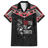 Aotearoa Toitu Te Tiriti Family Matching Off Shoulder Short Dress and Hawaiian Shirt New Zealand Honour The Treaty LT05 Dad's Shirt - Short Sleeve Black - Polynesian Pride