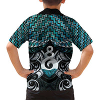 New Zealand Maori Family Matching Long Sleeve Bodycon Dress and Hawaiian Shirt Poutama Pikorua Turquoise Paua Shell LT05 - Polynesian Pride