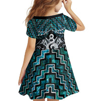 New Zealand Maori Family Matching Off Shoulder Maxi Dress and Hawaiian Shirt Poutama Pikorua Turquoise Paua Shell LT05 - Polynesian Pride