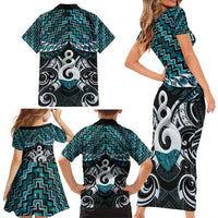 New Zealand Maori Family Matching Short Sleeve Bodycon Dress and Hawaiian Shirt Poutama Pikorua Turquoise Paua Shell LT05 - Polynesian Pride