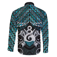New Zealand Maori Family Matching Short Sleeve Bodycon Dress and Hawaiian Shirt Poutama Pikorua Turquoise Paua Shell LT05 - Polynesian Pride