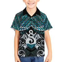 New Zealand Maori Kid Hawaiian Shirt Poutama Pikorua Turquoise Paua Shell LT05 Kid Turquoise - Polynesian Pride