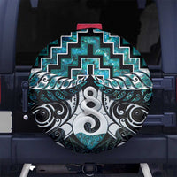 New Zealand Maori Spare Tire Cover Poutama Pikorua Turquoise Paua Shell