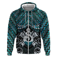 New Zealand Maori Zip Hoodie Poutama Pikorua Turquoise Paua Shell LT05 Zip Hoodie Turquoise - Polynesian Pride