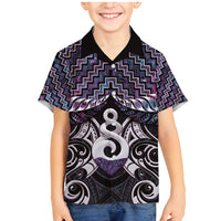 New Zealand Maori Family Matching Mermaid Dress and Hawaiian Shirt Poutama Pikorua Purple Paua Shell LT05 Son's Shirt Purple - Polynesian Pride