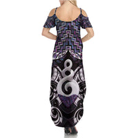 New Zealand Maori Family Matching Summer Maxi Dress and Hawaiian Shirt Poutama Pikorua Purple Paua Shell LT05 - Polynesian Pride