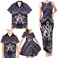 New Zealand Maori Family Matching Tank Maxi Dress and Hawaiian Shirt Poutama Pikorua Purple Paua Shell LT05 - Polynesian Pride