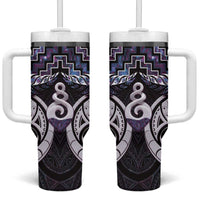 New Zealand Maori Tumbler With Handle Poutama Pikorua Purple Paua Shell LT05 One Size: 40 oz Purple - Polynesian Pride