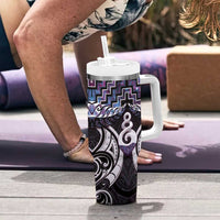 New Zealand Maori Tumbler With Handle Poutama Pikorua Purple Paua Shell LT05 - Polynesian Pride