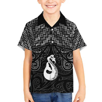 New Zealand Maori Family Matching Off Shoulder Short Dress and Hawaiian Shirt Poutama Manaia Black Paua Shell LT05 Son's Shirt Black - Polynesian Pride